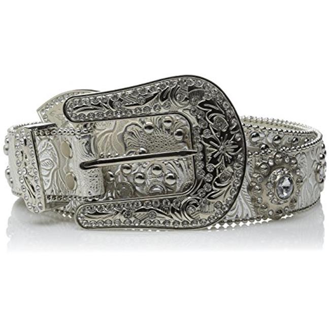 Belt (N3516636) - Nocona Women's 1.5" Floral Concho & Crystal Metallic Silver