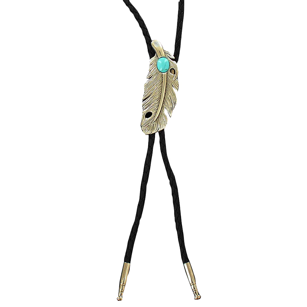 Bolo Tie (22104) - Unisex Western Feather Silver & Turquoise