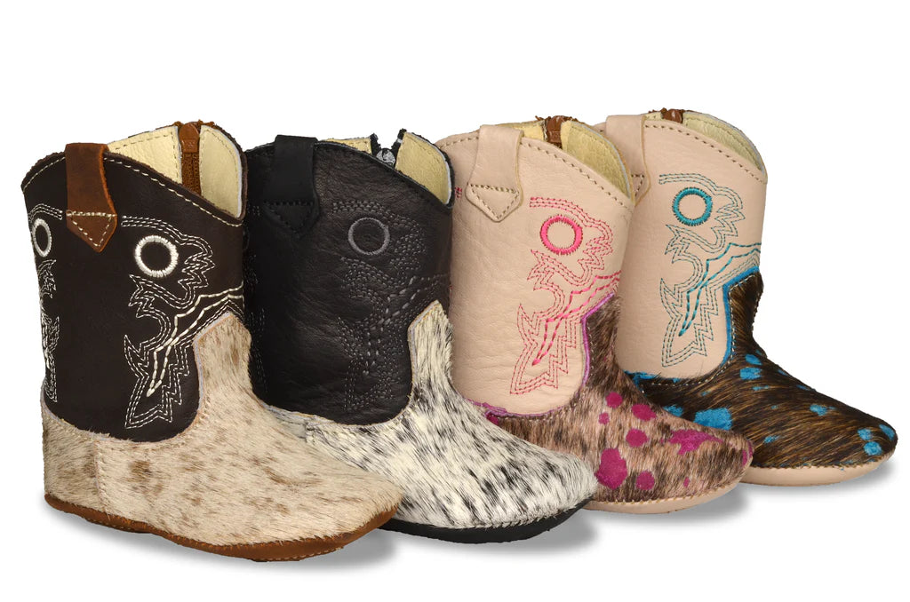 Boot Kids (0361) - Infant Lil' Cowpoke Boots - Camel Speckled, Salt & Pepper Hide - 100% Cowhide Leather