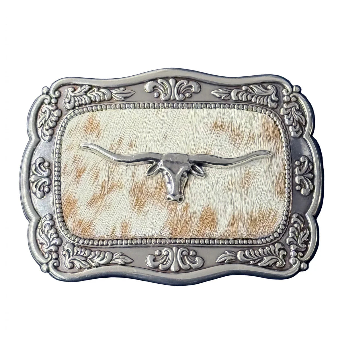 Buckle (37951) - Blazin Roxx Ladies Scallop Long Horn Calf Hair Belt Buckle