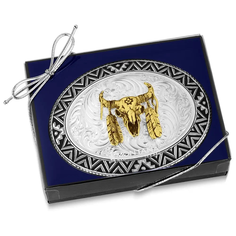 Buckle (56910-447) – Montana Silversmiths Dancing Compass Buckle with Buffalo Skull