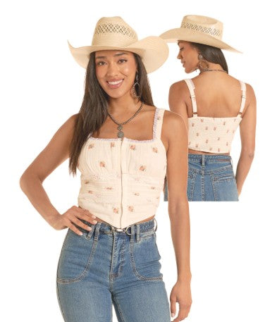 Top Women's SZN-2026 (BW20T0 8772-C) - Rock & Roll Floral Print Corset Top - Natural
