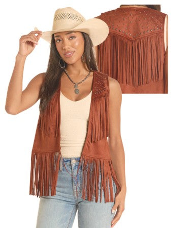 Vest Women's SZN-2026 (BW98CO 8787) - Rock & Roll Microsuede Vest with Fringe