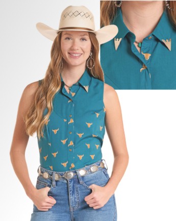 Top Women's SZN-2026 (LWNOSO 8847) - Panhandle Slim Steer Skull Challis Retro Snap