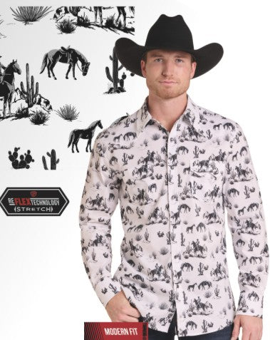 Top Men's SZN-2026 (BMN2SO 9424) Rock & Roll Long Sleeve Snap Buttons - Novelty Landscape Shirt