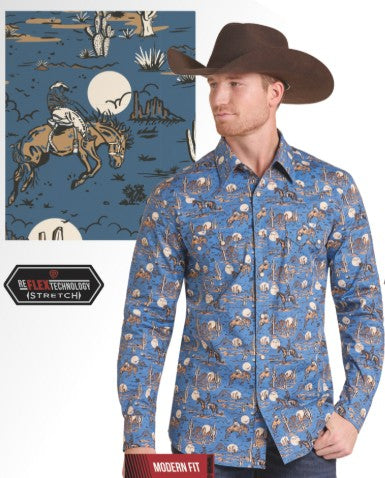 Top Men's SZN-2026 (BMN2SO 9436) Rock & Roll Long Sleeve Snap Buttons Novelty Landscape Shirt