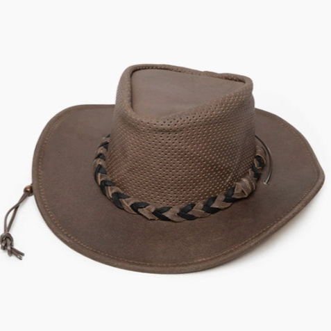Hat (9535) - Airflow Leather Fold-Up Outback in Smokey Tan
