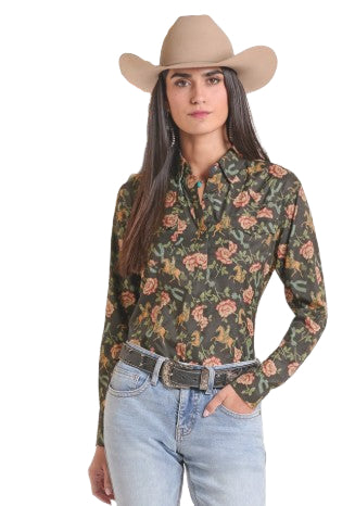 Top Women's SZN-2026 (BWN2SO 9764) - Rock & Roll Floral/Horse Print Tek Western