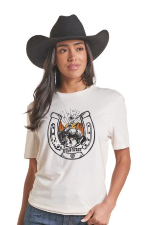 Top Women's SZN-2026 (PU21TO 9853) Rock & Roll T-Shirt - Horseshoe Graphic