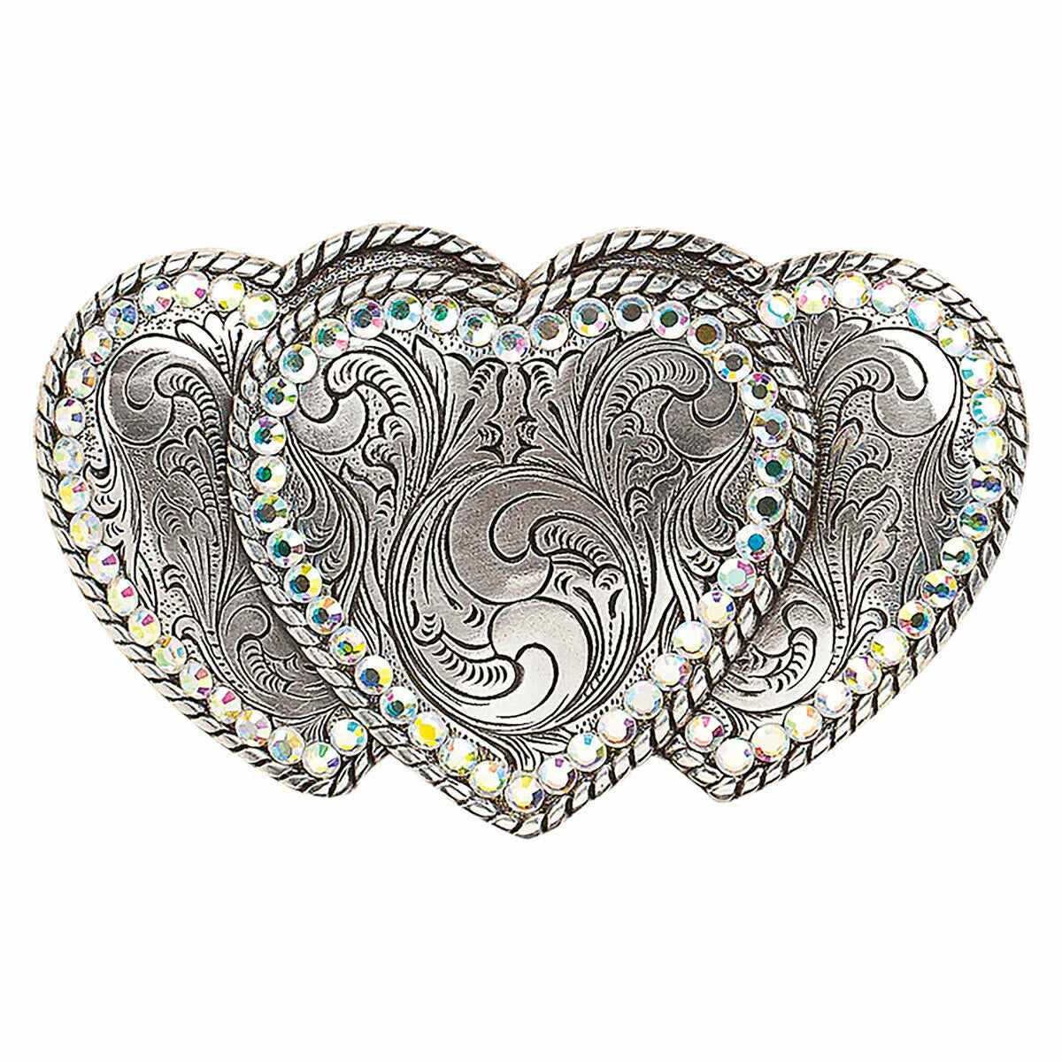 Buckle Women's (37534) - Nocona Triple Heart Shape Silver/Rhinestones Belt Buckle