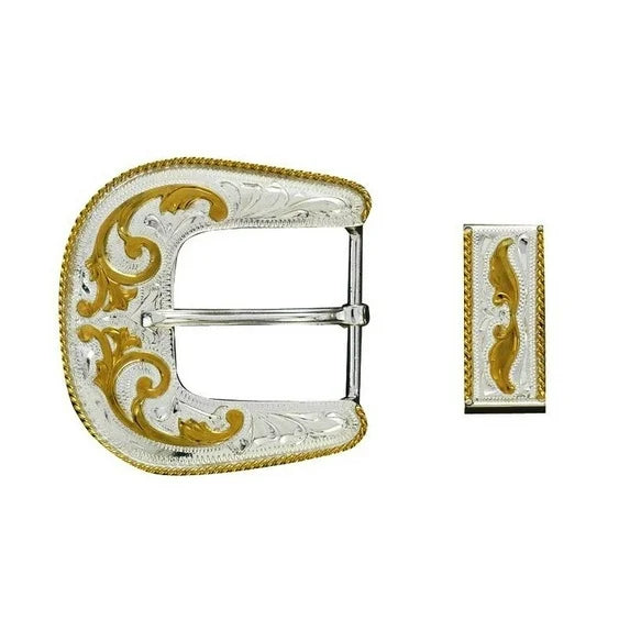 Buckle (C10826) - Crumrine Silver/Gold Engraved Western 3 pc Set for Belt Buckle