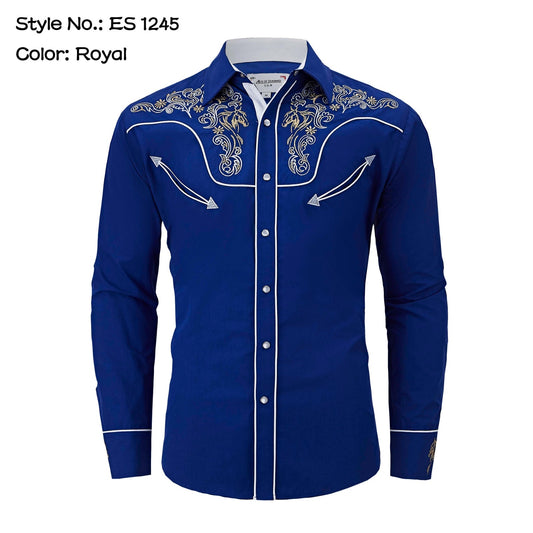 Top Men's (ES-1245) - Western Embroidered Pearl Snap Button Long Sleeve