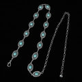 Belt (EVFV42M2WMR) Bohemian Vintage Silver Tone Metal Waist Chain Synthetic Turquoise Inlaid Ethnic Style Belt Chain