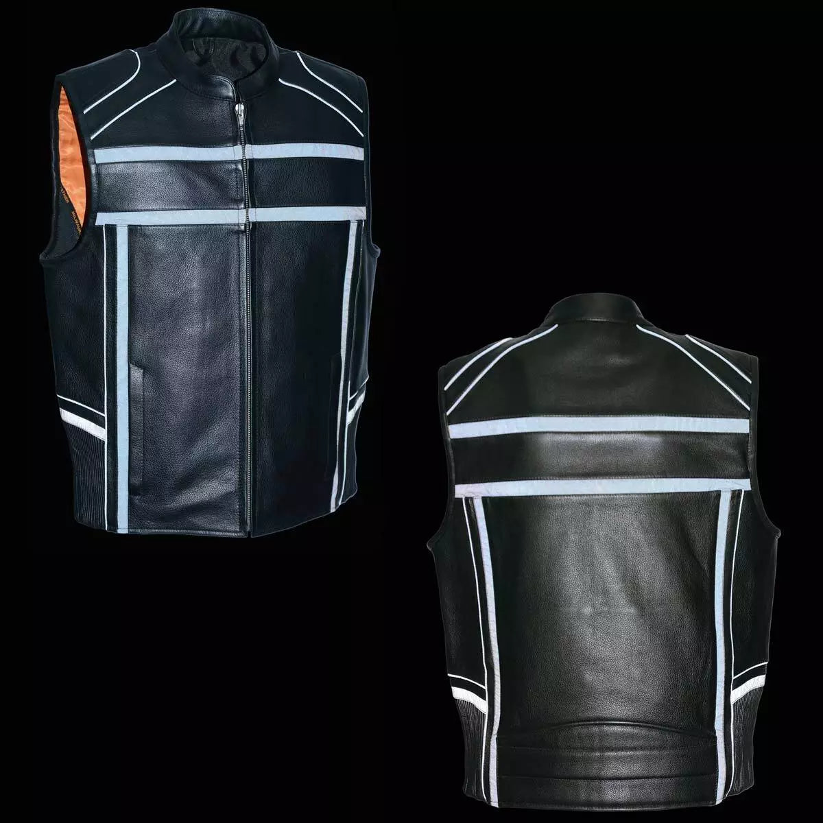 Leather Jacket SO (MLM3560) - Men’s Scooter with Reflective Strip, Black