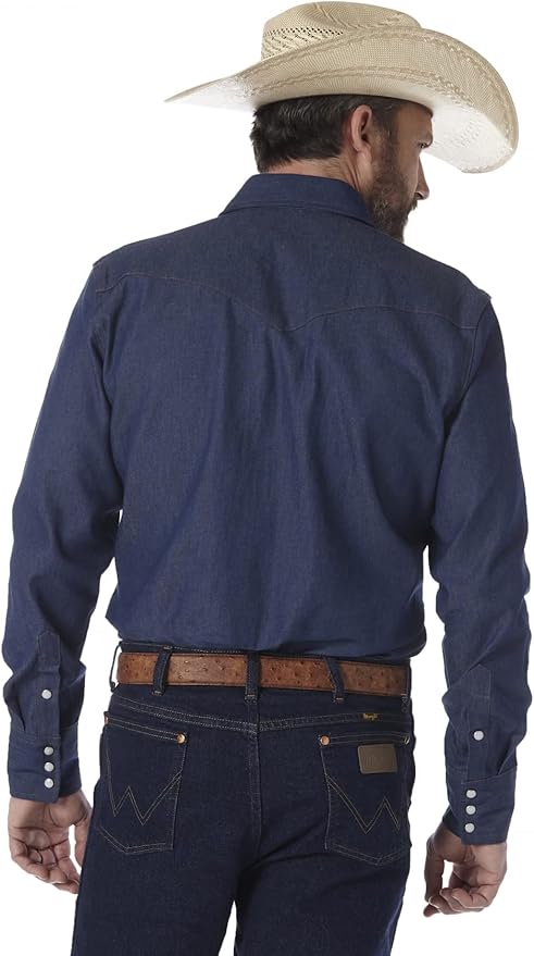 Top Men's (MS1041D) - Wrangler® Wrangler® Men's Dark Denim Long Sleeve Shirt With Pearl Snaps