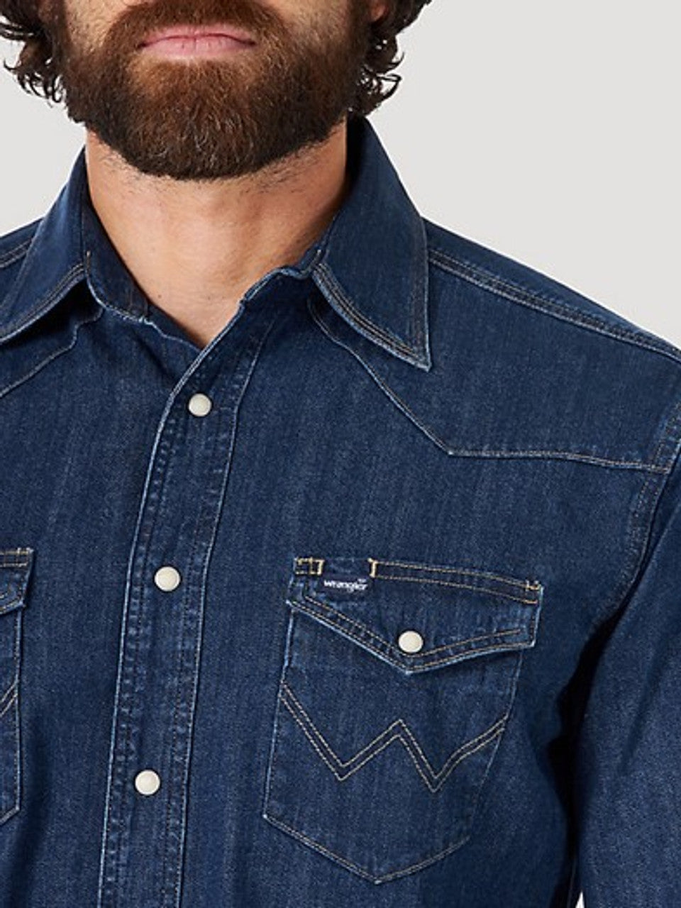 Top Men's (MS1041D) - Wrangler® Wrangler® Men's Dark Denim Long Sleeve Shirt With Pearl Snaps