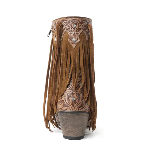 Boot Women's (S-14071) - Myra Goldrush Gleam Fringed Handtooled Leather Boots in Dusty Oak NEW!