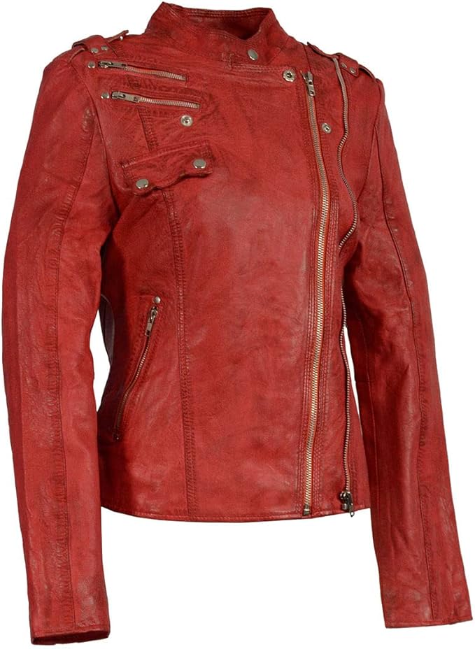 Leather Jacket (SFL284) - Women's Lightweight Biker Fashion Jacket
