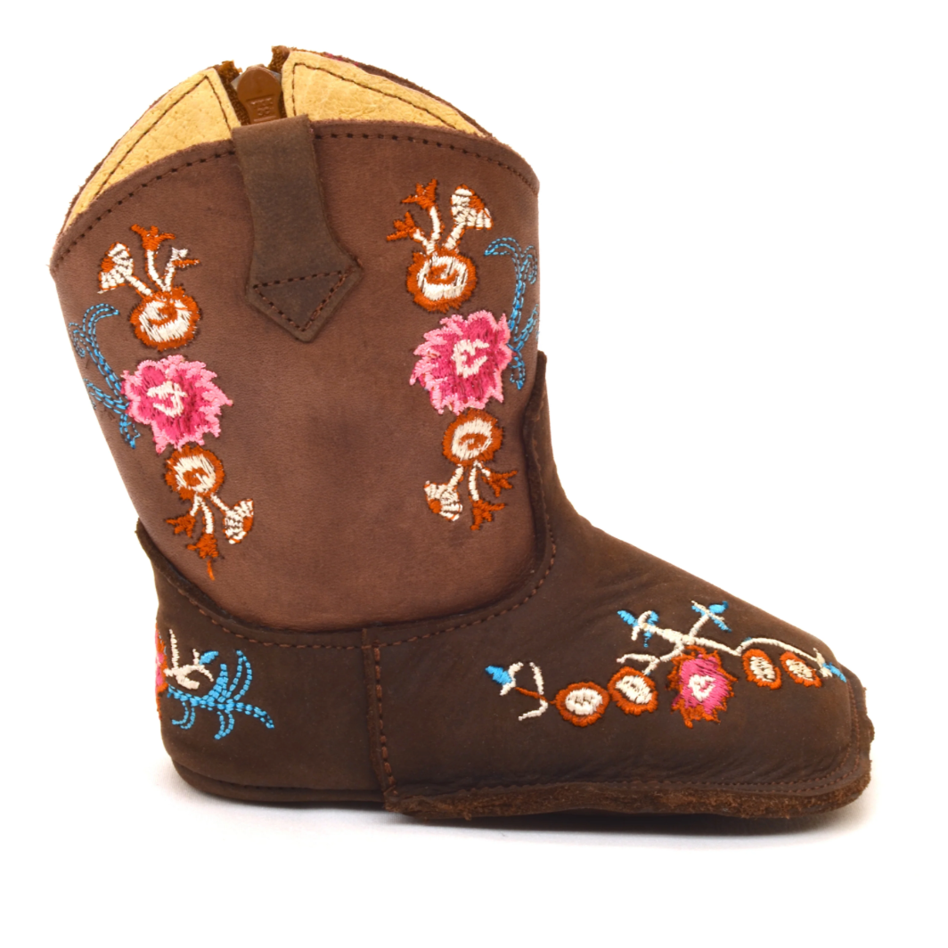 Boot Kids (0431) - Infant Lil' Cowpoke Boots - Bouquet Embroidery/Chocolate
