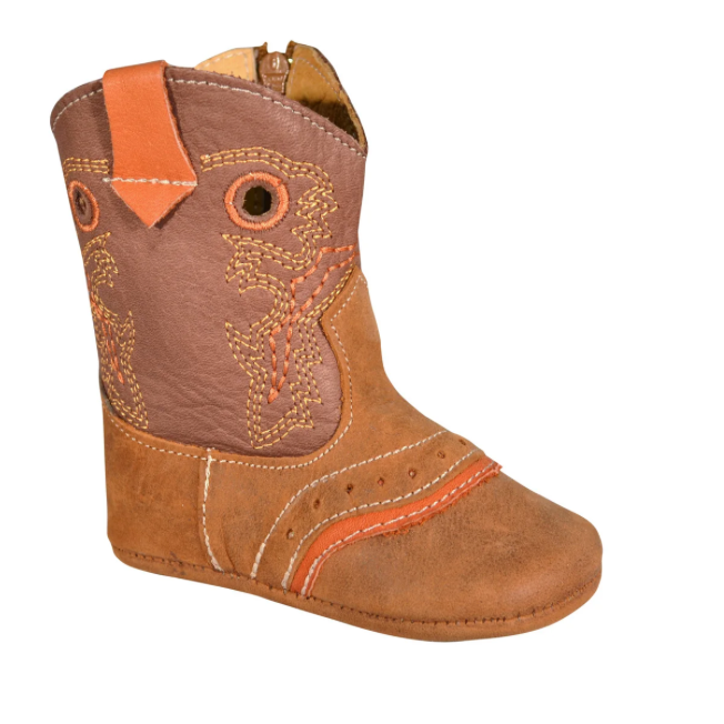 Boot Kids (0252) - Infant Lil' Cowpoke Boots - 2 Tone Brown/Butter Embroidery