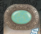 Buckle (37902) - Blazin Roxx Oval Silver Scroll/Turquoise Stone Belt Buckle