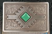 Buckle (37904) - Blazin Roxx Rectangle Silver Scroll/Turquoise Stone Belt Buckle