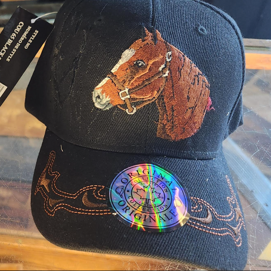 Cap (COU-65BLK/NOIR) - Horse Head Black Brim Baseball Hat, 6870133