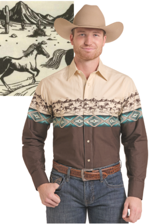 Top Men's *DNO (SMN2SO9550) Long Sleeve Aztec Landscape Shirt