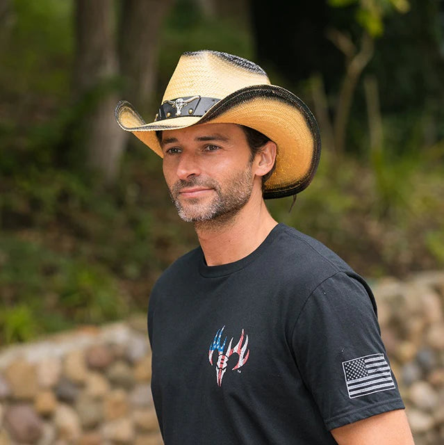 Hat (TX2230) - Natural w/ Black Longhorn