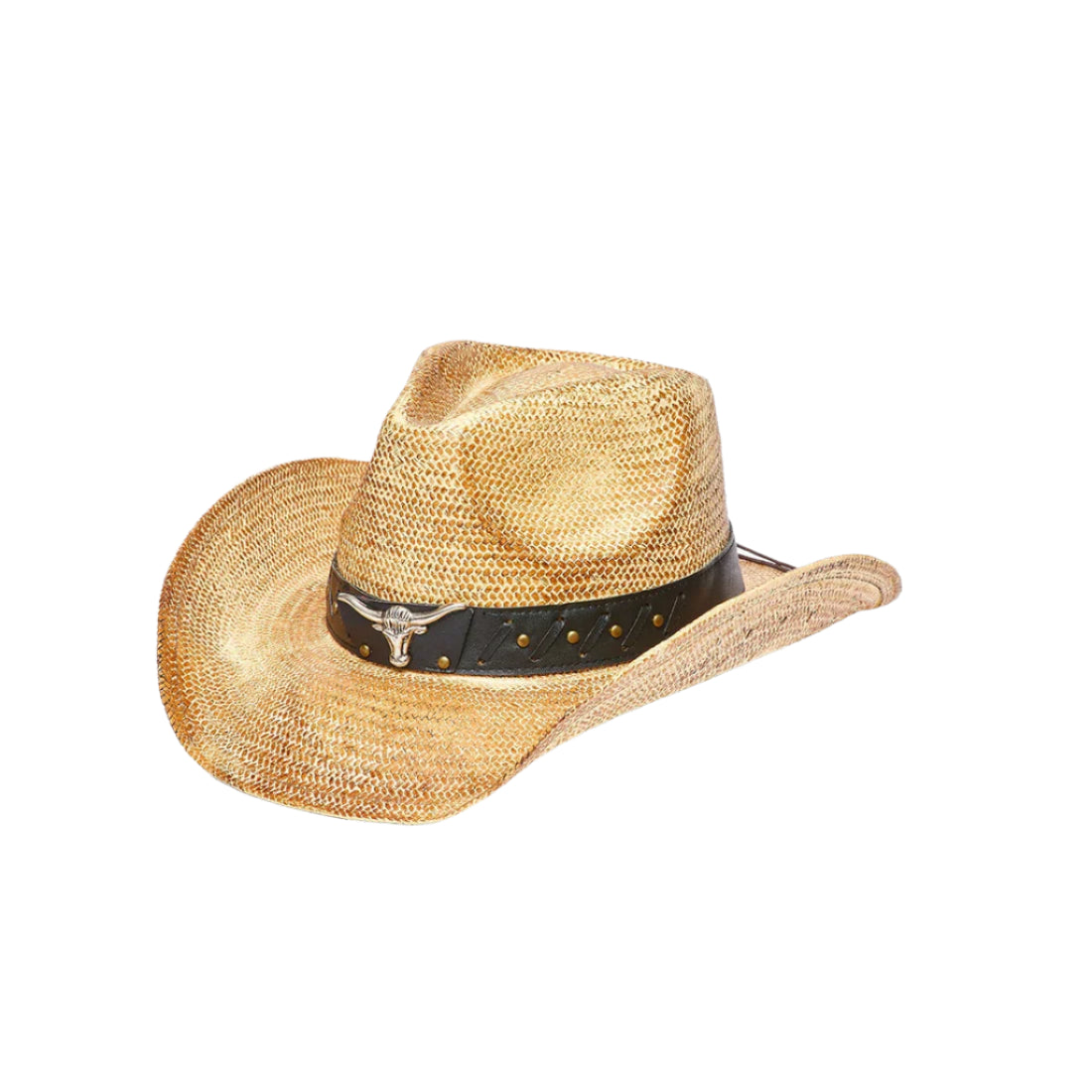 Hat (TX2320) - Toyo Straw Western Hat with Longhorn in Tea Stain