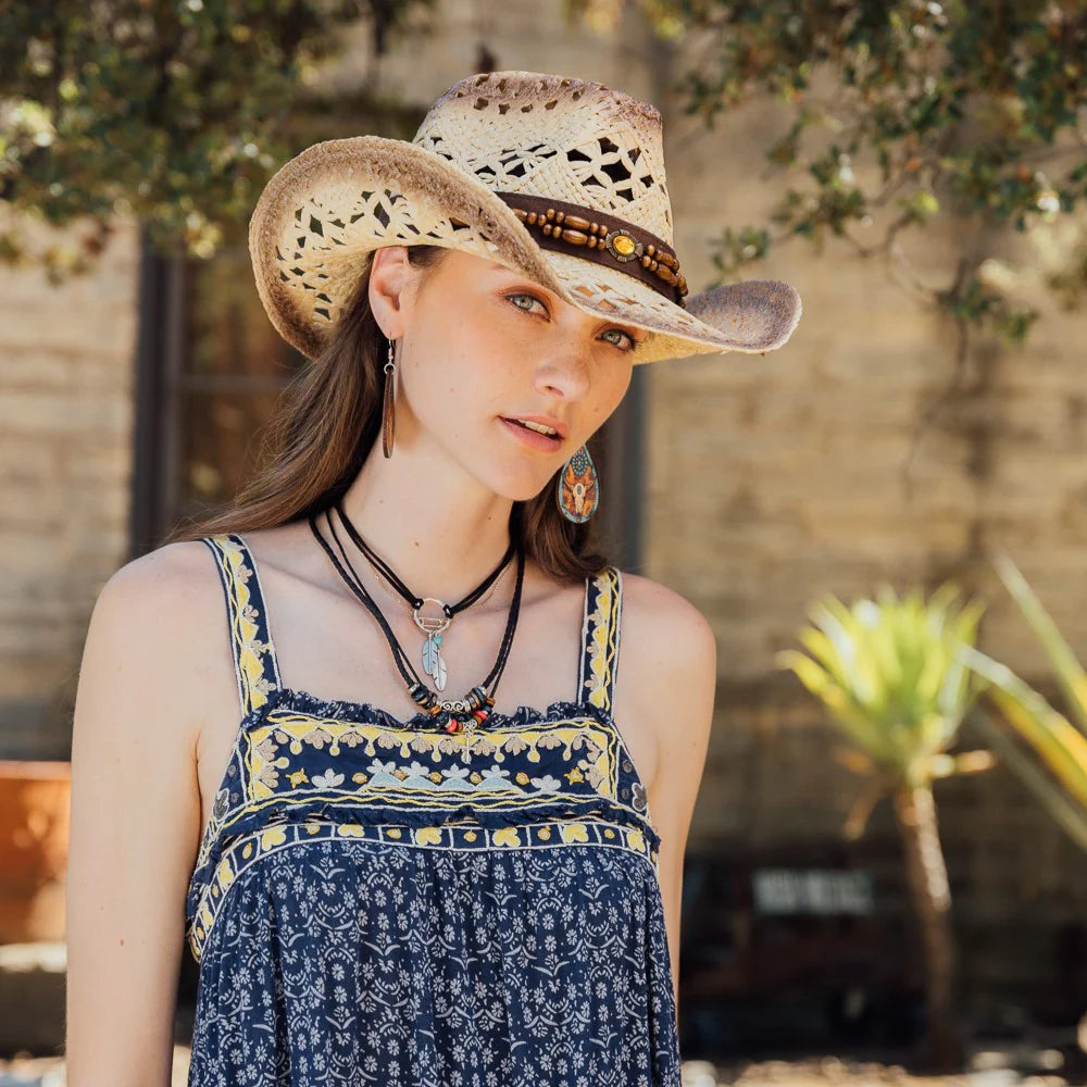 HAT (TX-800) - Toyo Straw Vented Saddleback Western Hat-One Size