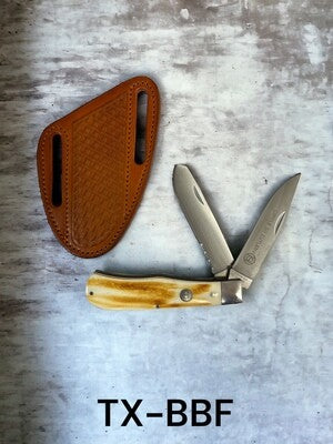 Knife (TX-BFF) - Dual Blades, Bone Handle, Leather Sheath