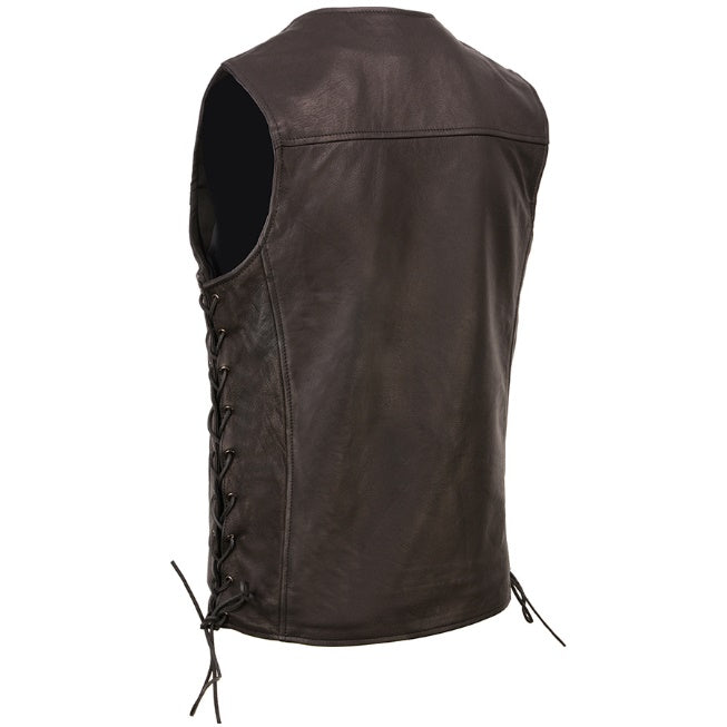 Leather Vest CLCL (MLM3517) - Mens Naked Goat Leather Vest with side Lace-ups