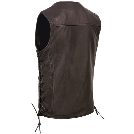 Leather Vest (MLM3517) - Mens Naked Goat Leather Vest with side Lace-ups