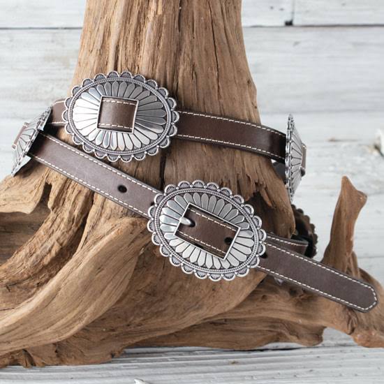 Belt DISCONTINUED (N320000002) - Women's Nocona 3/4" Ovl-Flrl SV Concho, BRN Leather