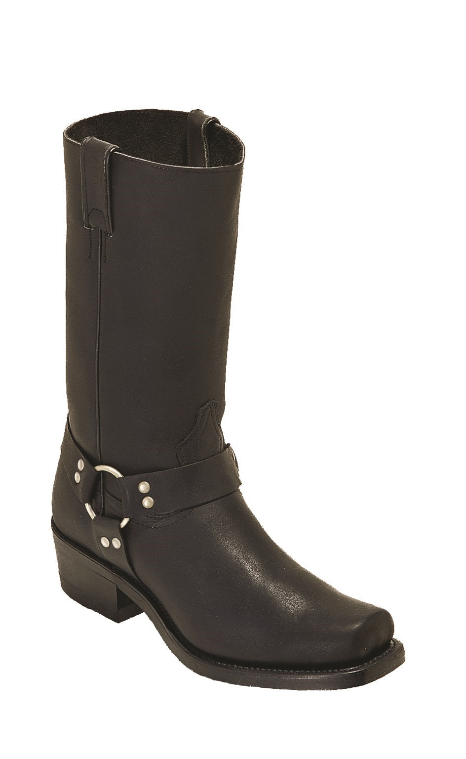 Boot Men's (0017) - Boulet 12" Wide Square Toe Harness Motorcycle Boot with Silver Ring in Everest Black