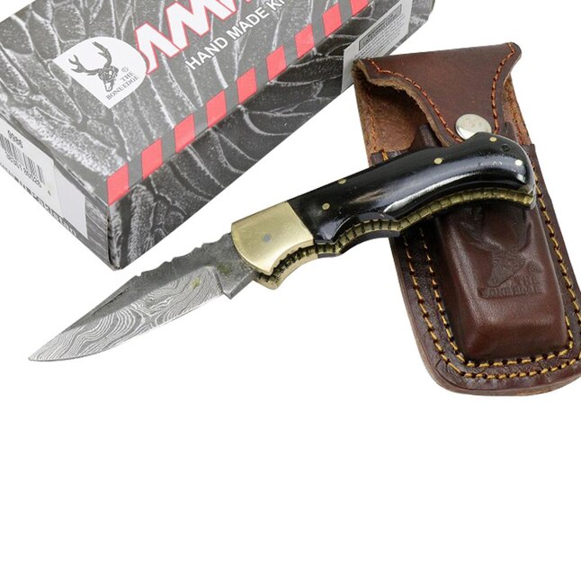 Knife (SH-9986) - Damascus Blade, Brass Bolster & Horn Handle