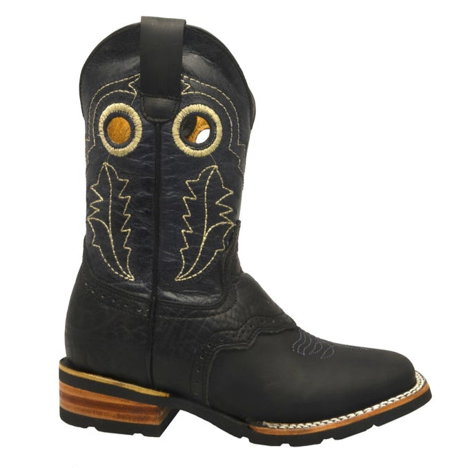 Boot Kids (3001) - Kid's Rodeo Boots - Bull Black/White Stitching