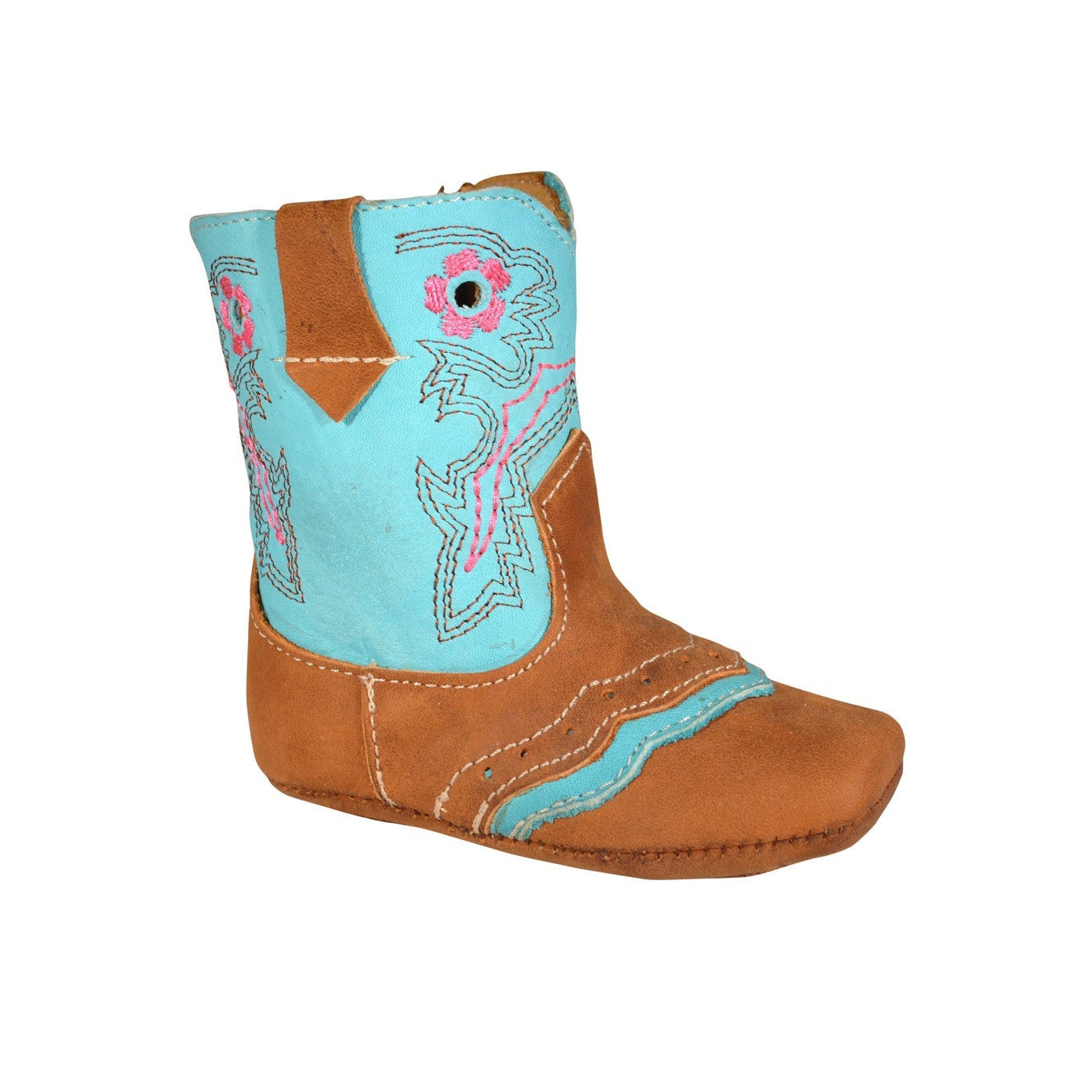 Boot Kids (0352) - Infant Lil' Cowpoke Boots w/Flowers -Turquoise/Brown