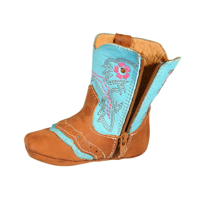 Boot Kids (0352) - Infant Lil' Cowpoke Boots w/Flowers -Turquoise/Brown