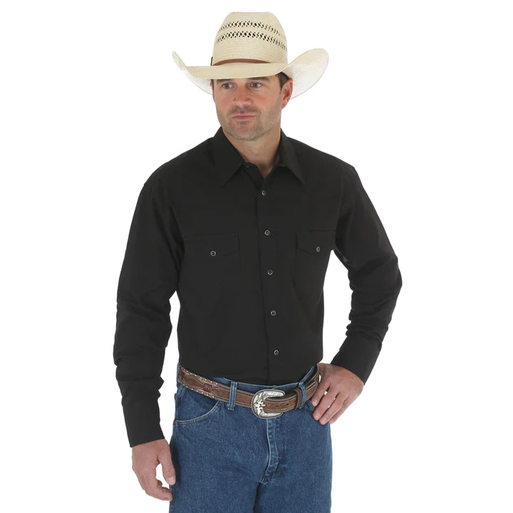 Top Men's (71105BK) - Wrangler® Sport Western Snap Shirt in Black