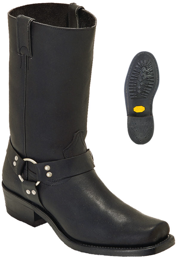Boot Men's (0017) - Boulet 12" Wide Square Toe Harness Motorcycle Boot with Silver Ring in Everest Black