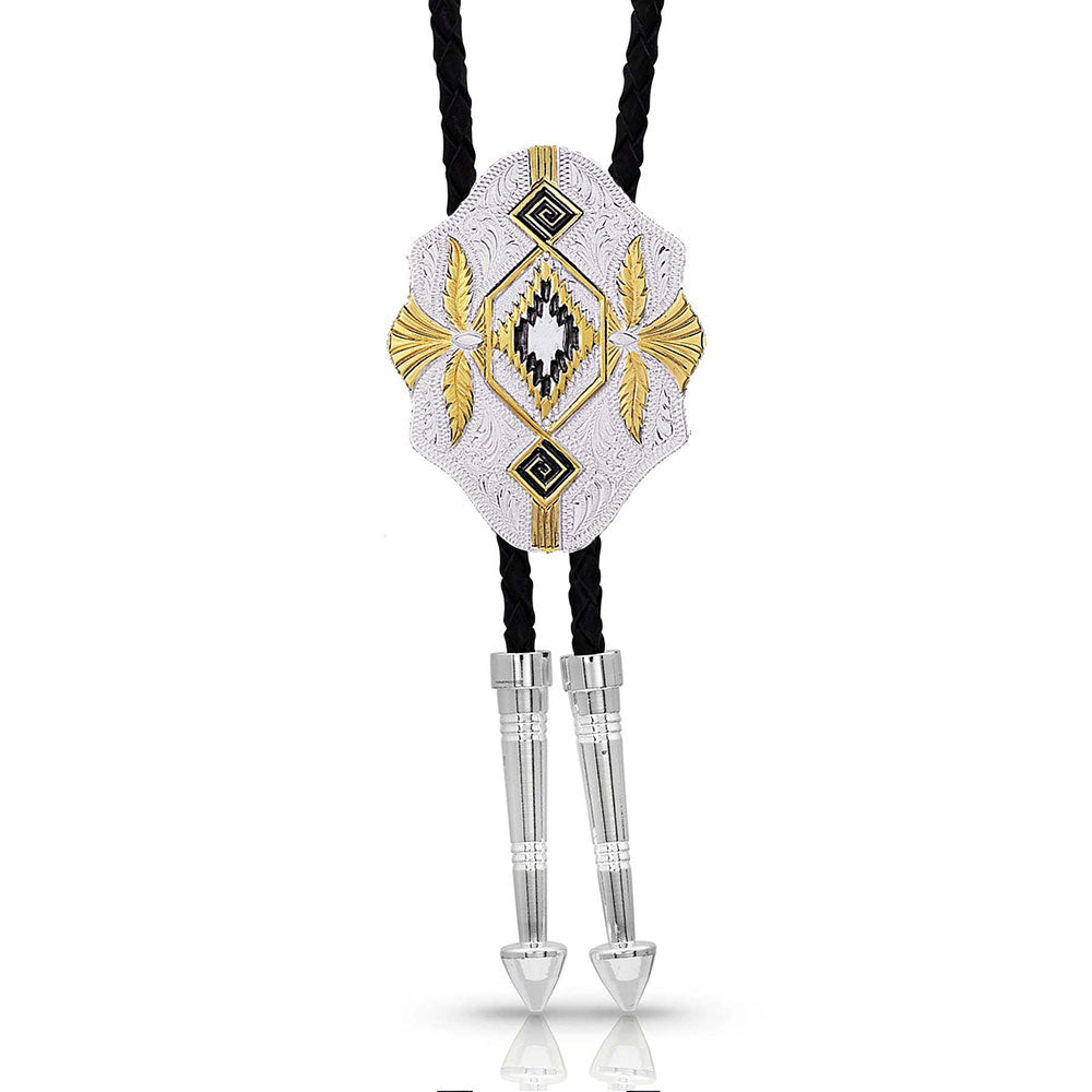 Bolo Tie (BT190) - Southwest Scalloped, Silver, Gold w. Black Detailing