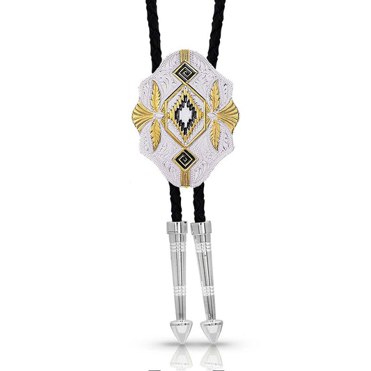 Bolo Tie DCL (BT190) - Southwest Scalloped, Silver, Gold w. Black Detailing