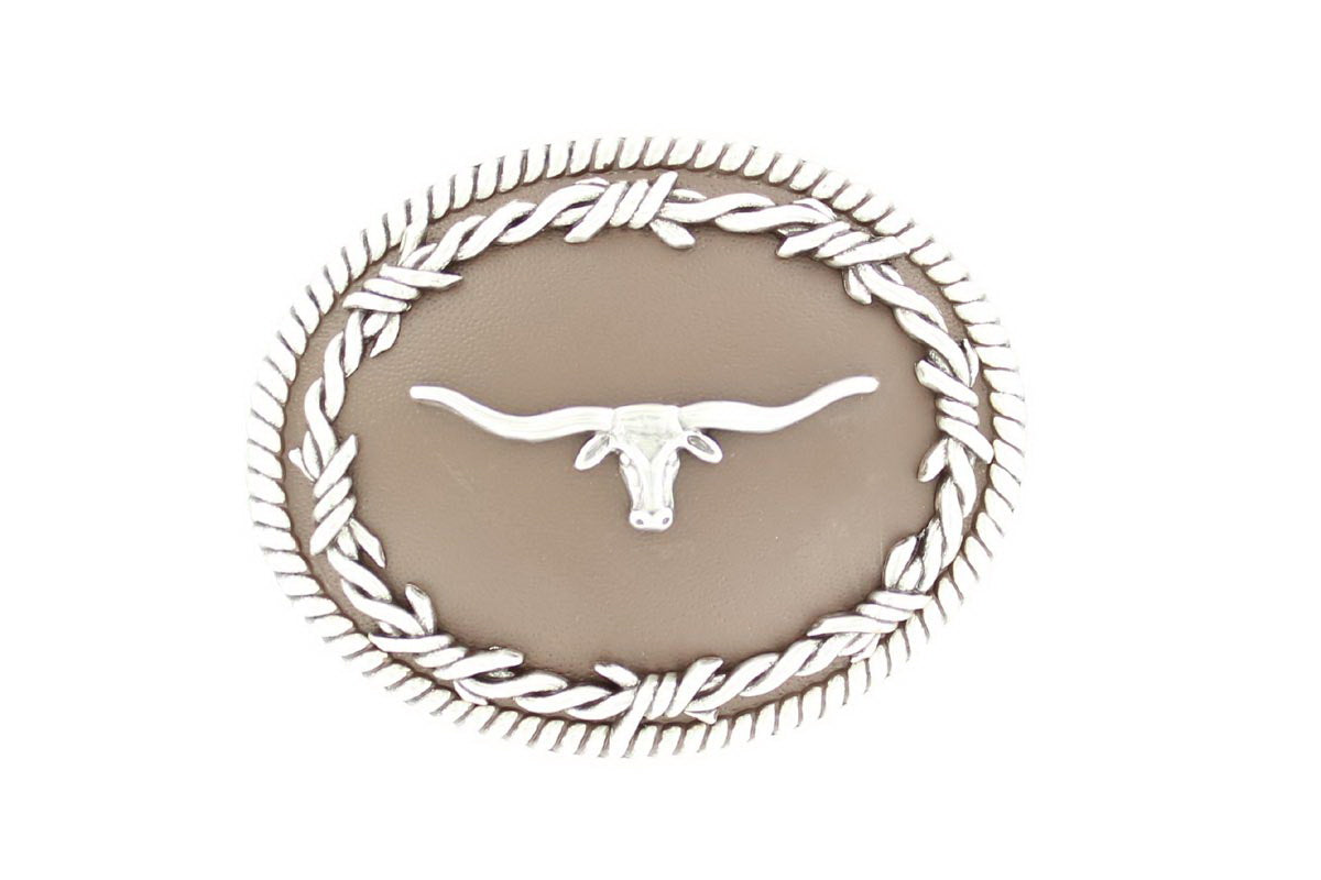 Buckle (3702613) - Longhorn Oval Rope Edge_Brown Leather back