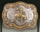Buckle (3798708) - Silver & Gold Rectangle Cowboy on Horse