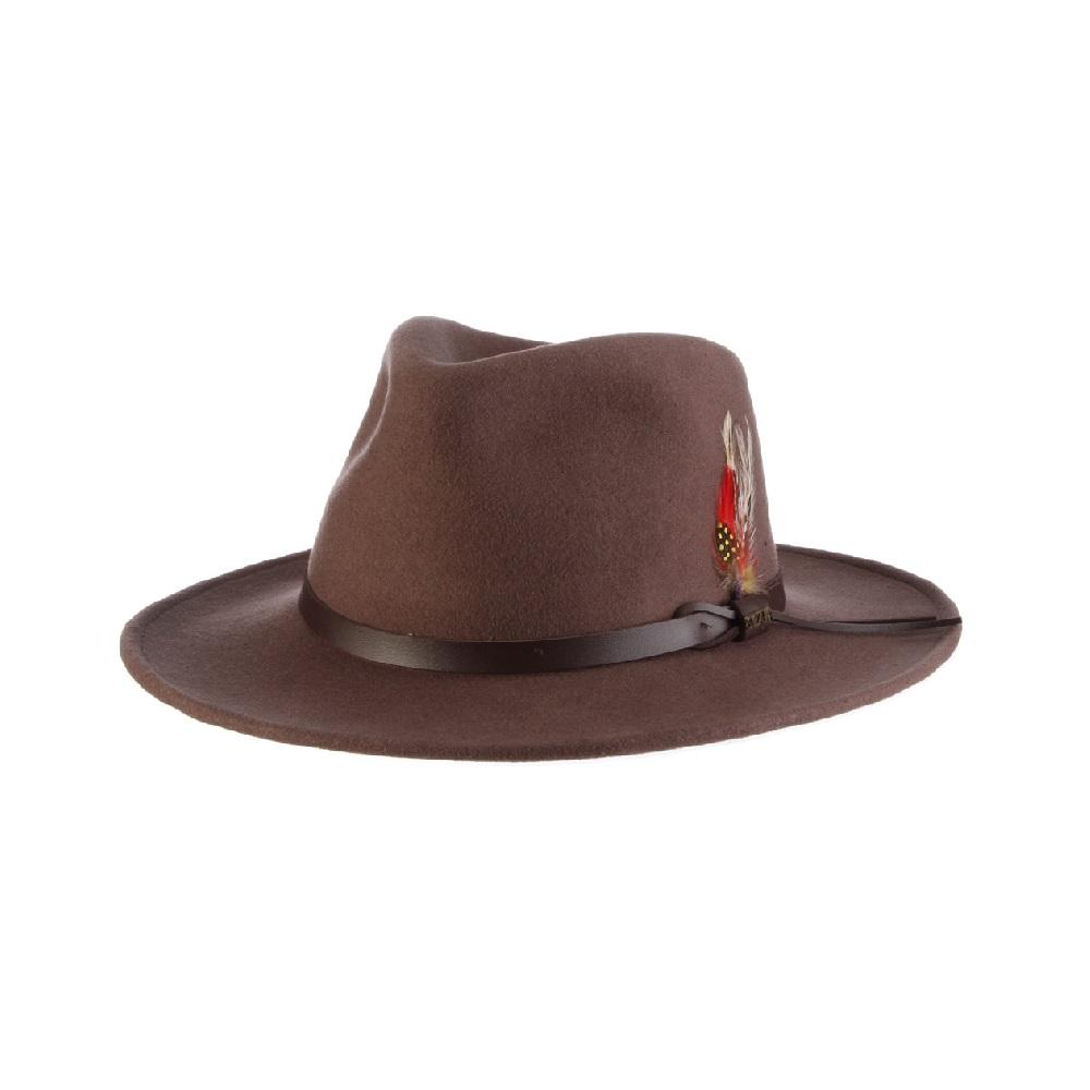 Hat (DF6) - Dorfman Scala Dakota Water Repellent Wool Felt Crushable Outback with Feather