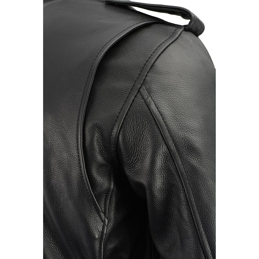Leather Jacket (LKM1711) - Men’s Police Style with Gun Pockets