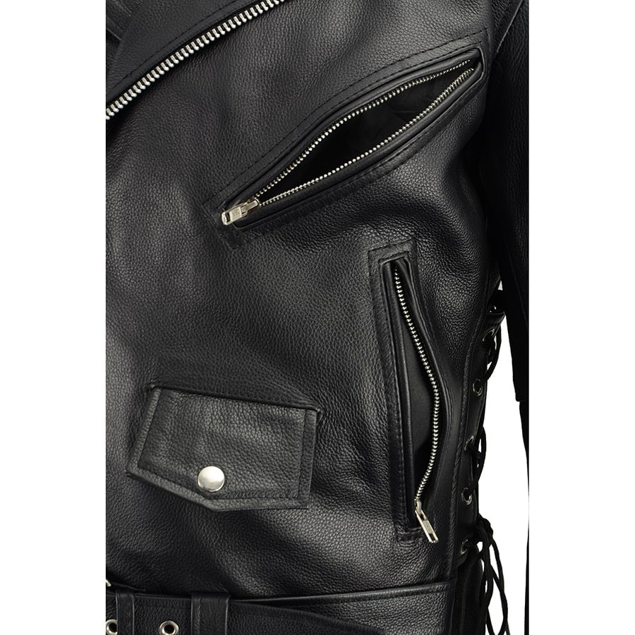 Leather Jacket (LKM1711) - Men’s Police Style with Gun Pockets