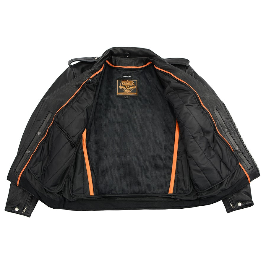 Leather Jacket (LKM1711) - Men’s Police Style with Gun Pockets